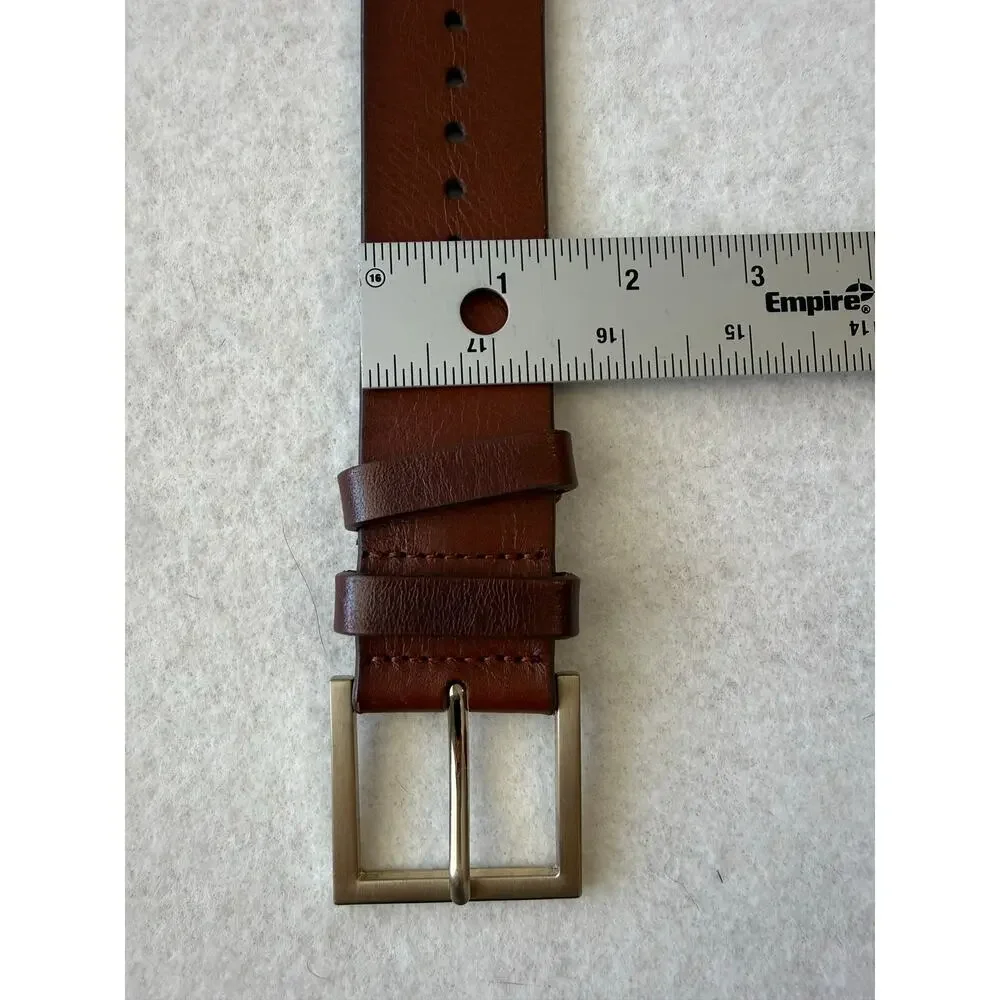 Lands End Classic Brown Leather Belt Size 1X Multi Hole Gold Buckle
